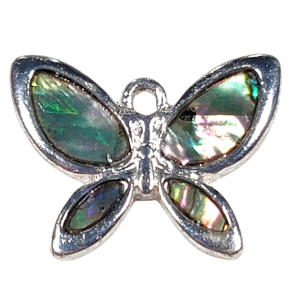 VTG 90s Abalone Shell Butterfly Pendant Silver Tone Whimsigoth Fairycore Boho